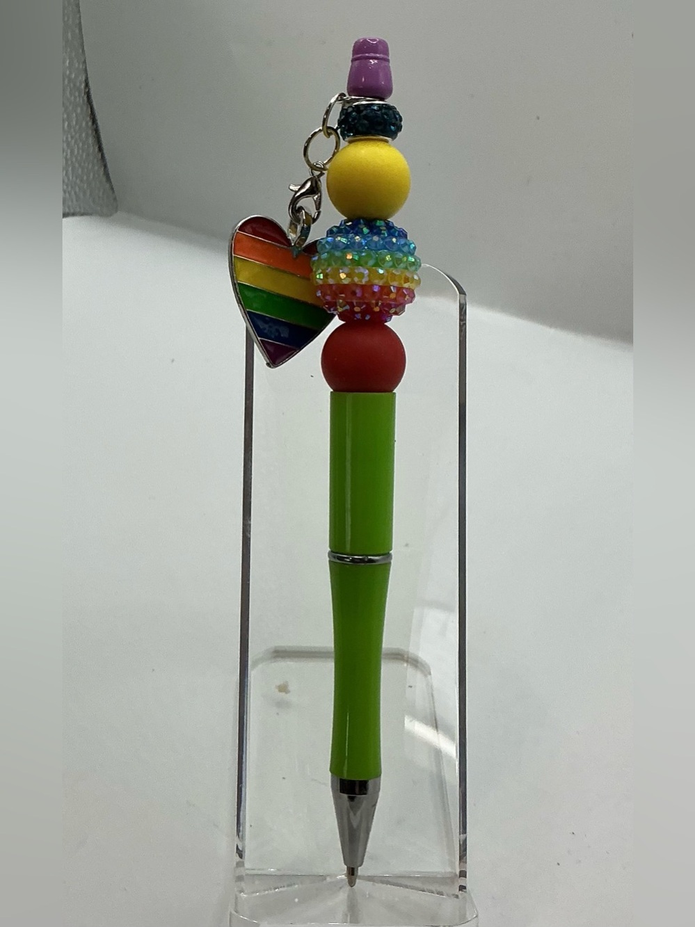 LGBTQ RAINBOW PRIDE HEART BEADED HANDMADE DECORATIVE PEN